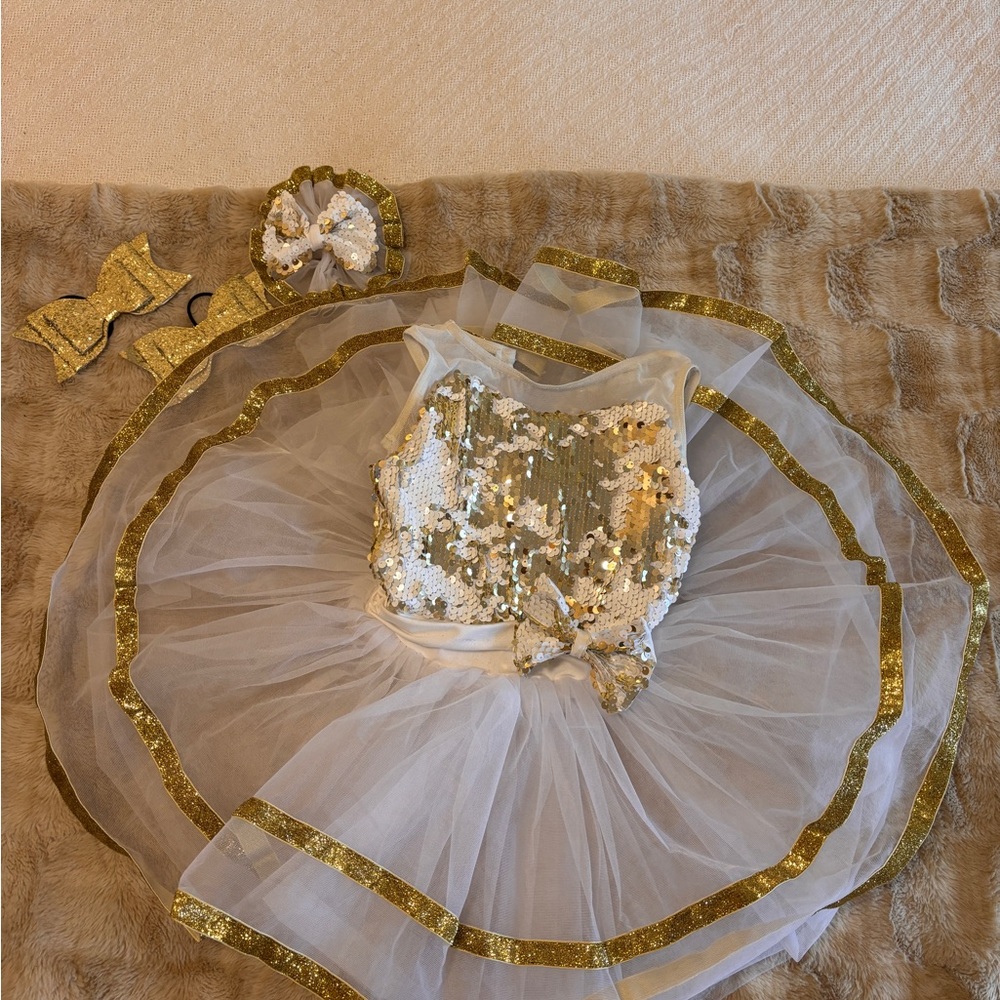 Weissman Gold and White Sequin Dance Costume